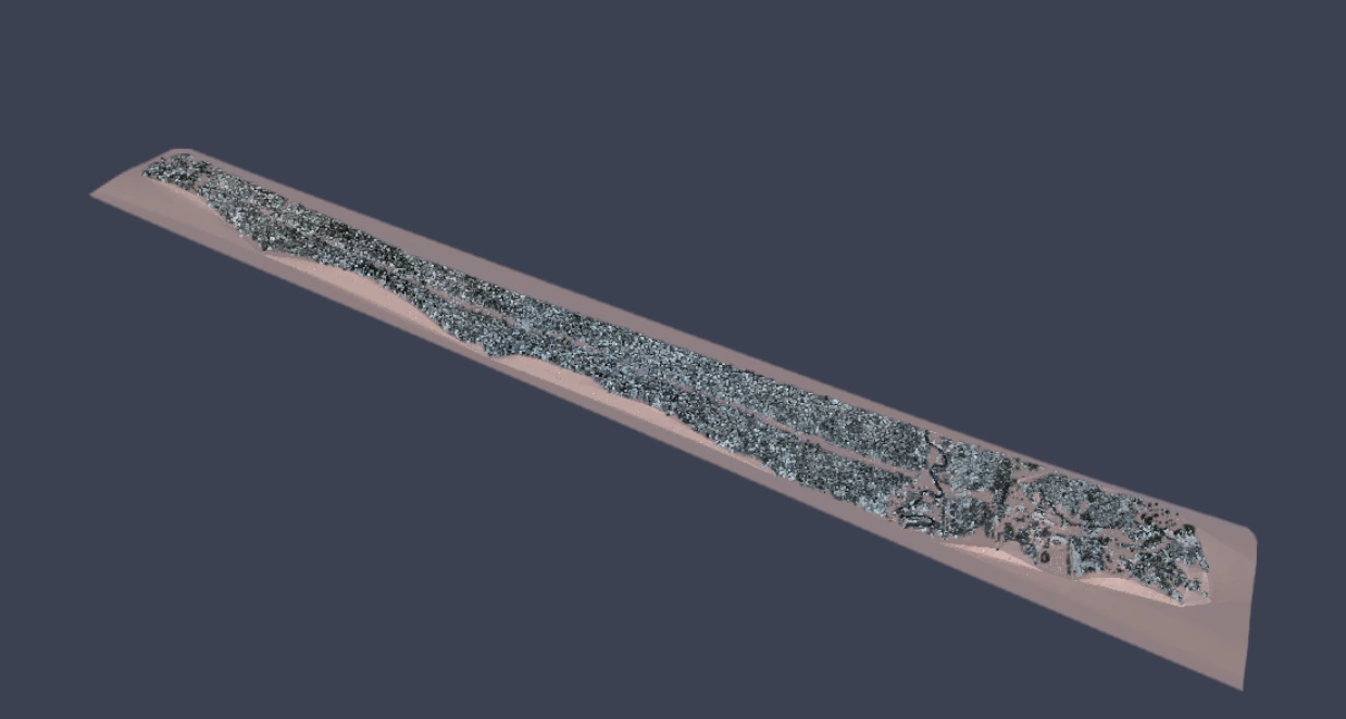 Рисунок 20. Одновременная визуализация проектной поверхности и облака растительного слоя