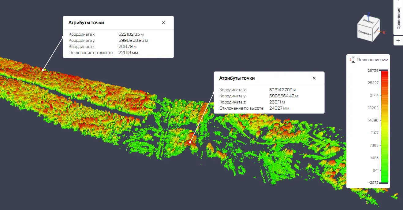 Рисунок 25. Применение инструмента «Атрибуты точки» на результате сравнения