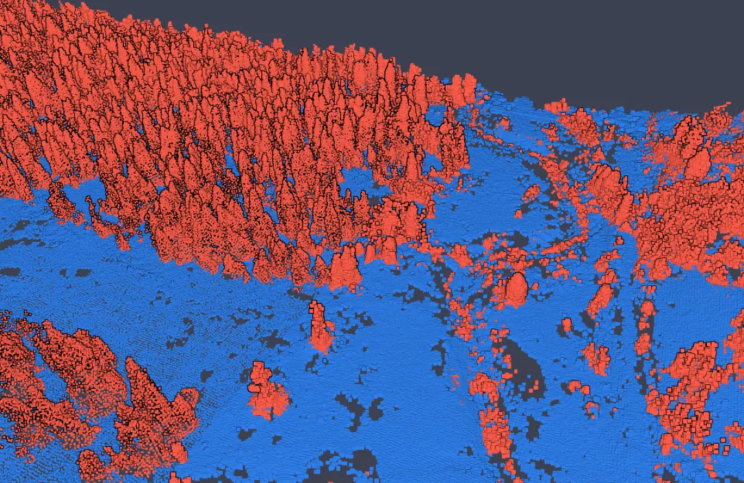 Рисунок 23. Приближенный вид результата сравнения между облаком рельефа местности и облака растительного слоя