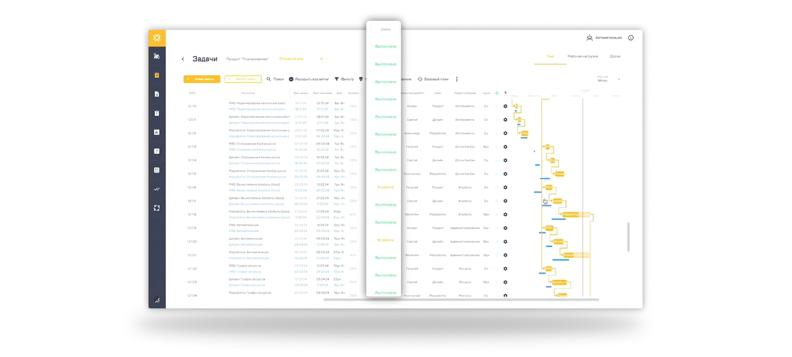 Отображение статусов задач на платформе Sarex